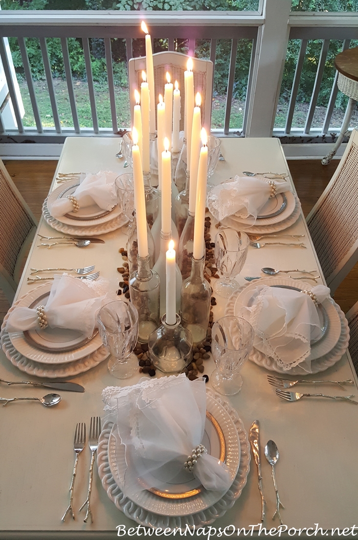 Romantic Candlelight Tablescape in Silver and White