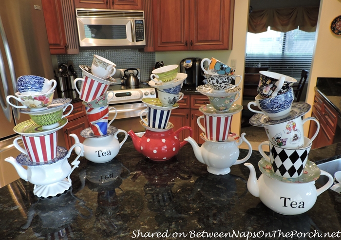 Teapot tower Alice centerpiece  Alice in wonderland tea party