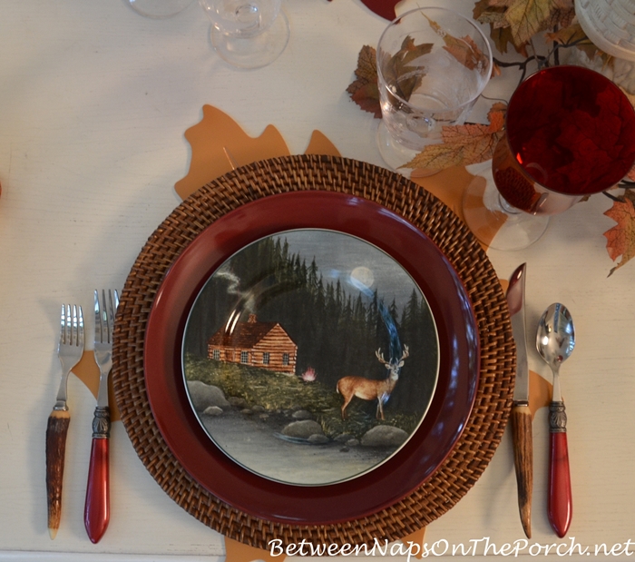 northwoods-plate-with-cabin-and-deer-david-carter-brown