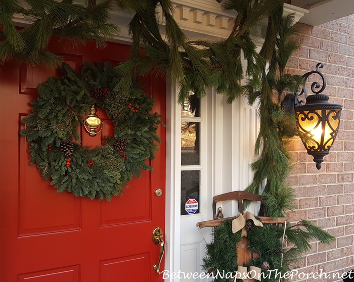 Decorate Porch for Christmas with Pine Garland