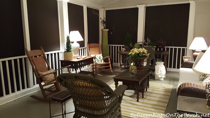 screened-porch-with-brown-wicker-furniture