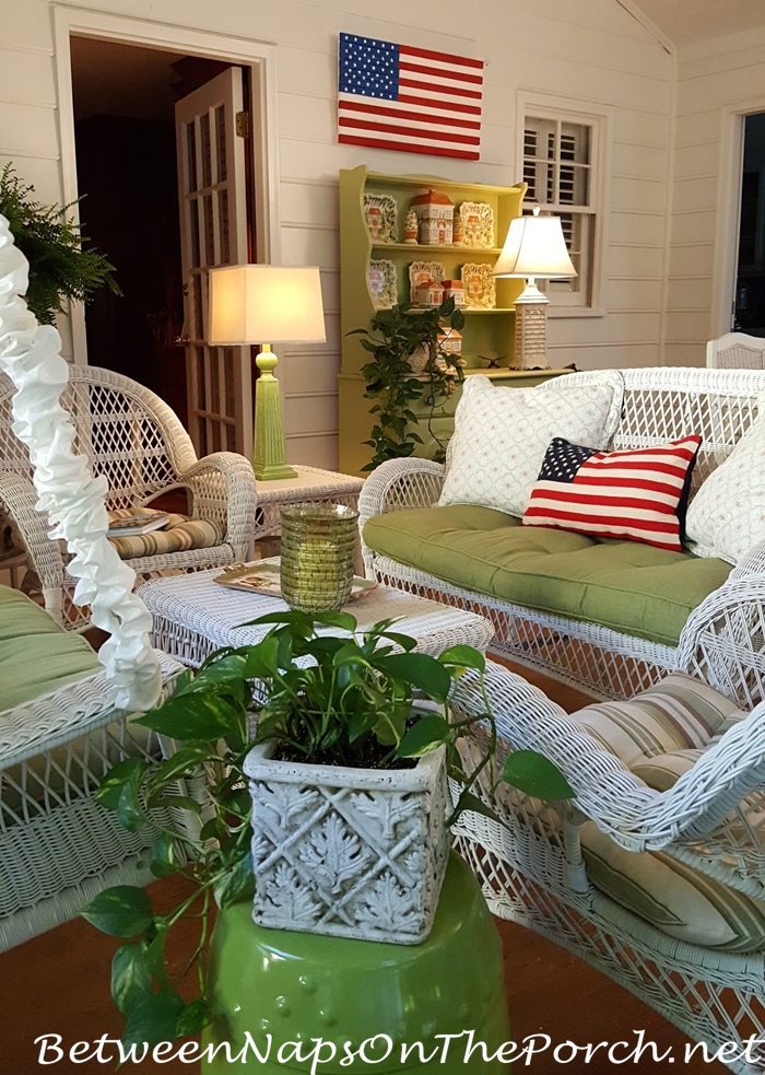 Screened Porch Decorated for Memorial Day