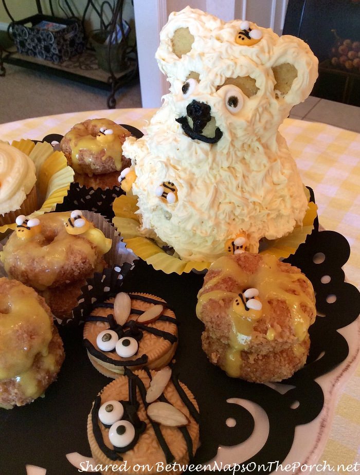 Honey Bee Hives Made from Donuts, Bear Cake, Oreo Bee Cookies