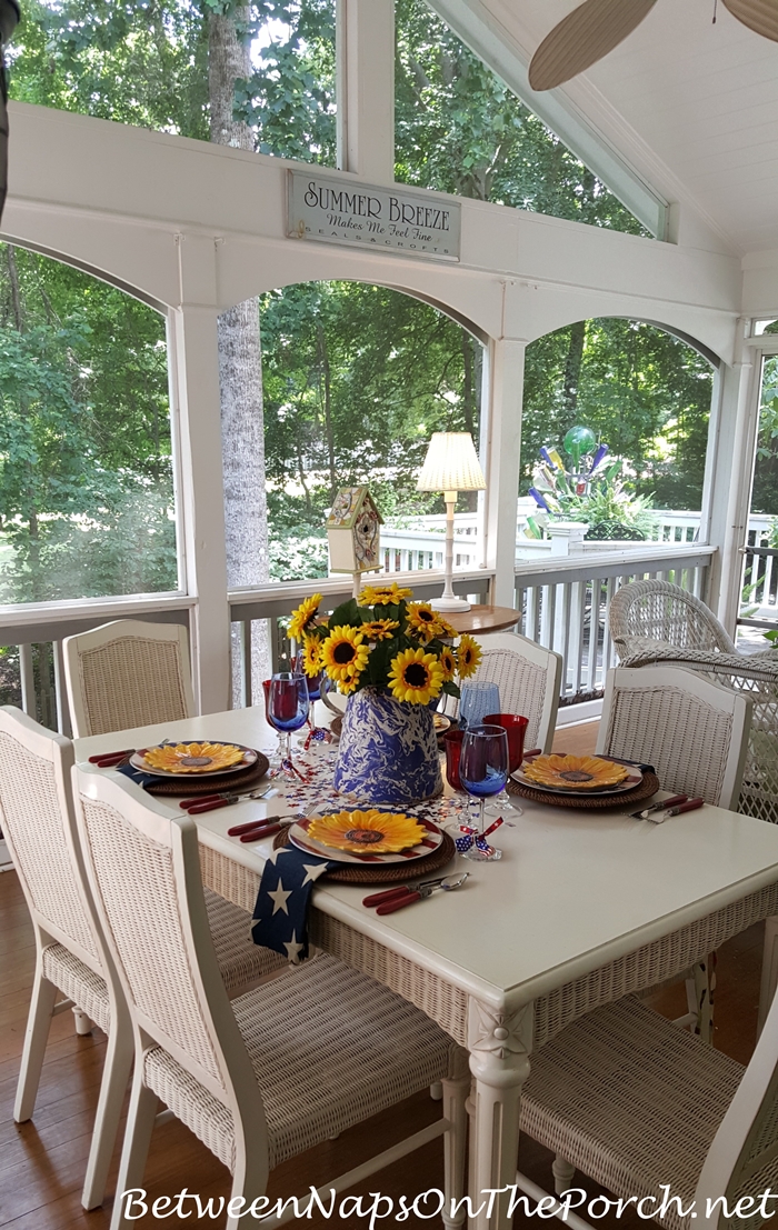 Patriotic Table Setting for 4th of July, Porch Dining