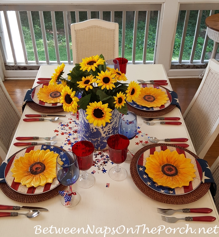 Red, White, Blue 4th of July or Memorial Day Table Setting, Flag Dishes