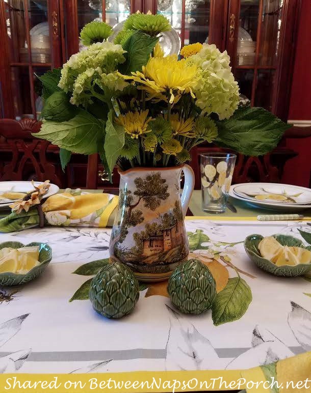 Beautiful Italian Sorrento Pitcher, Floral Centerpiece