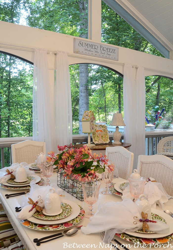 Spring Table Setting with Honeysuckle Centerpiece