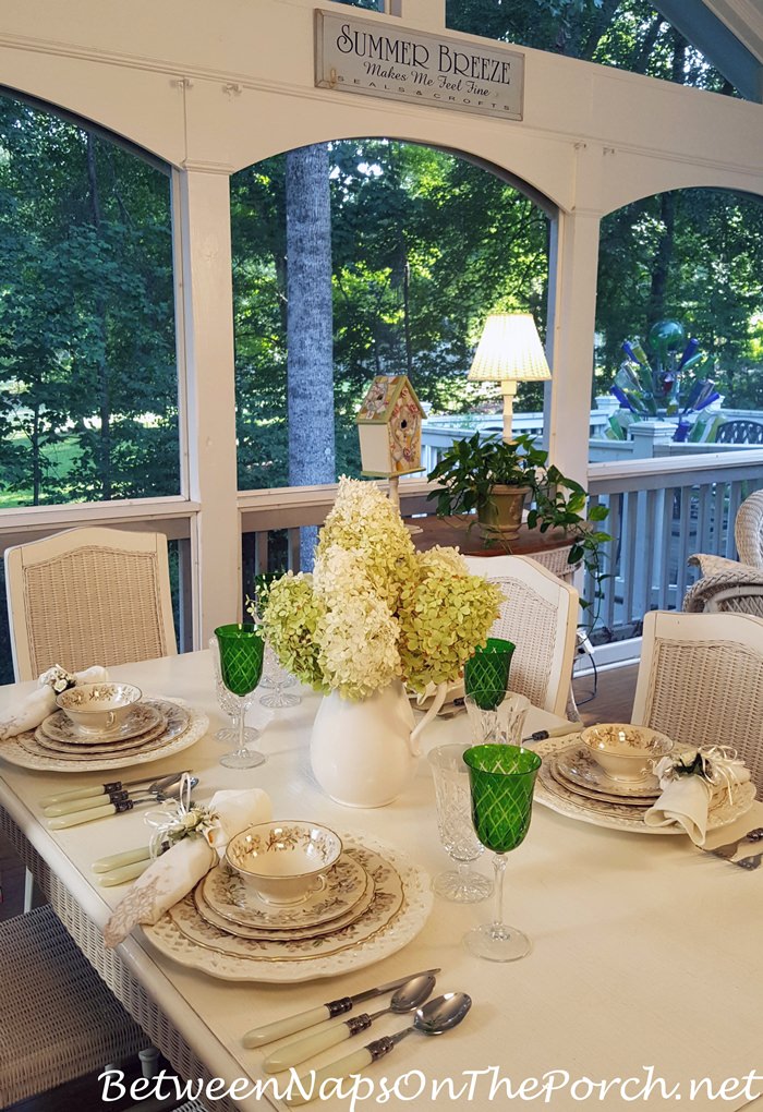 Table Setting with Limelight Hydrangea Centerpiece, Orchard by Syracuse China