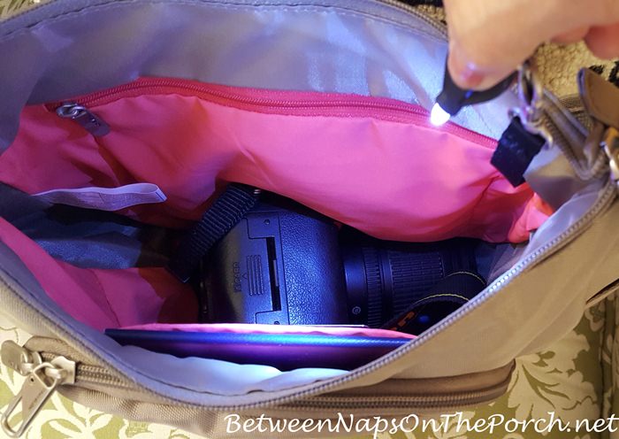 Travelon Anti-Theft Bag with Mini-Flashlight to See Inside