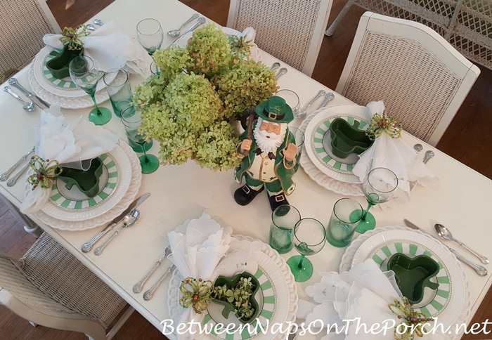 Limelight Hydrangeas from the Garden in a Green and White Table Setting