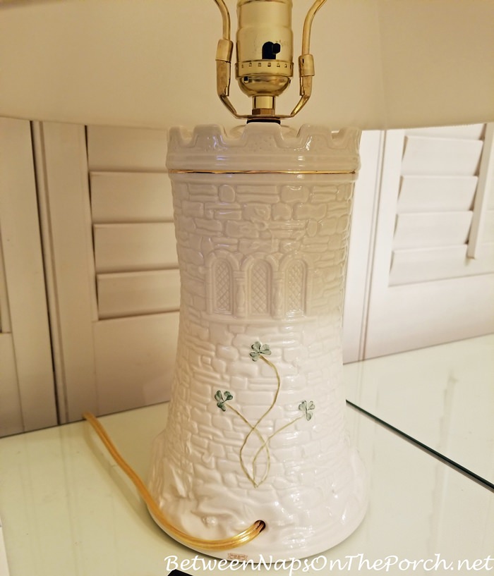 Back of Belleek Pottery Castle Lamp