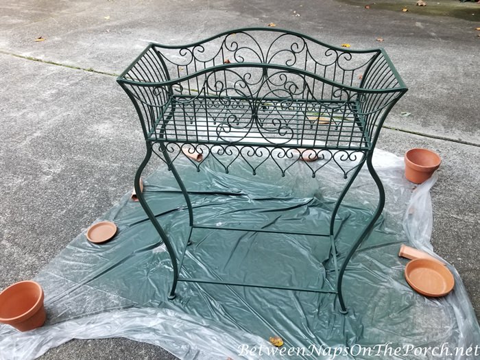 Rusted Plant Stand Painted with Green Paint