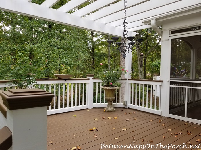 Deck Before And After With Lodge Brown Solid Stain For The Deck And Railings Between Naps On The Porch