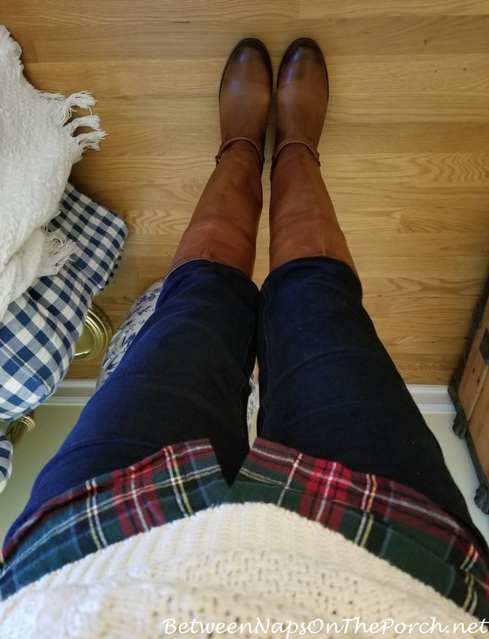 Frye Boots, Jeans, L.L. Bean Plaid Shirt, L.L. Fisherman Sweater