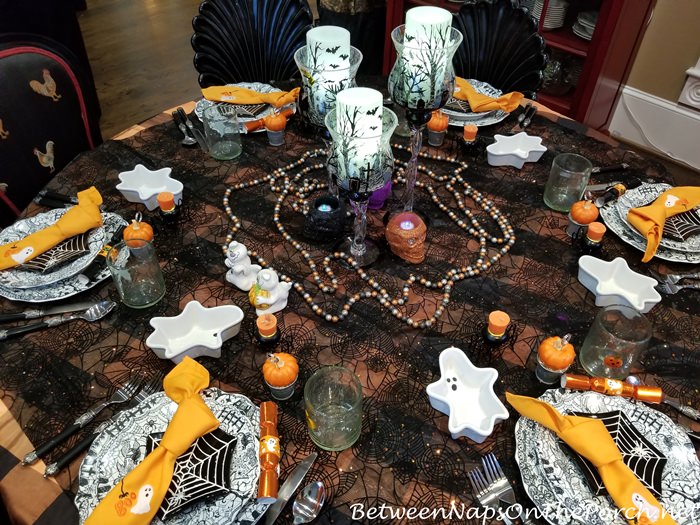 Halloween Table with Spiderweb Table Cloth