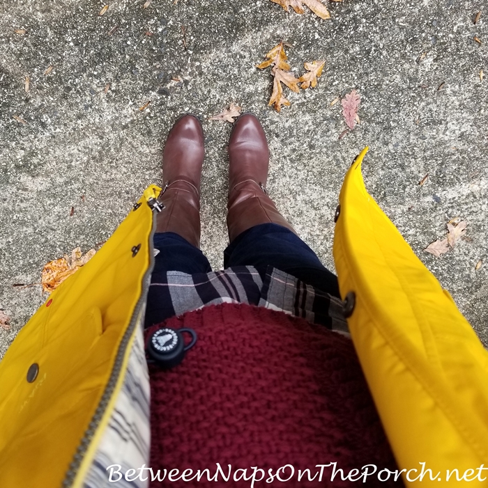 Barbour Rain Coat, L.L. Bean Fisherman Sweater, Ralph Lauren Boots, Talbots Jeans