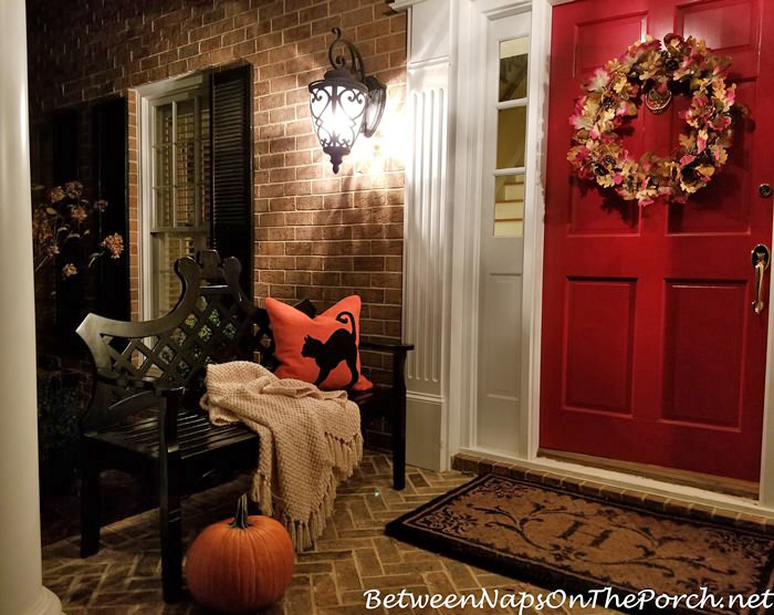 Halloween Porch, Black Cat Pillow, Ballard Designs