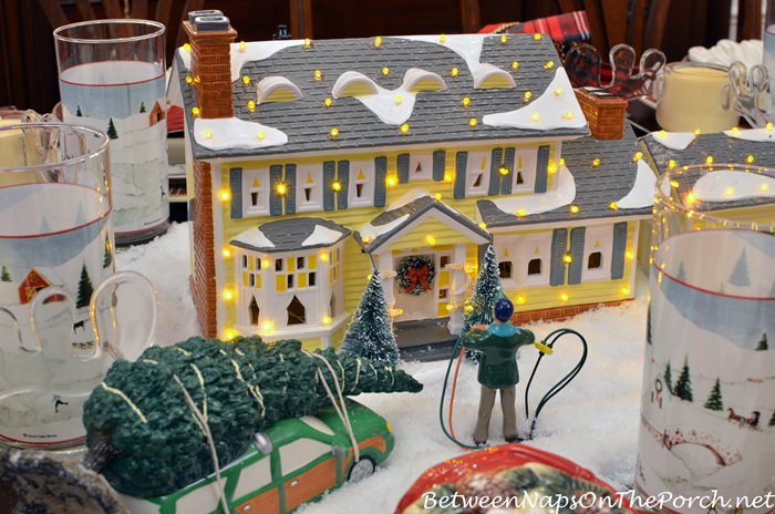 The Griswold Holiday House, Dept. 56 Lit House in Christmas Table Setting