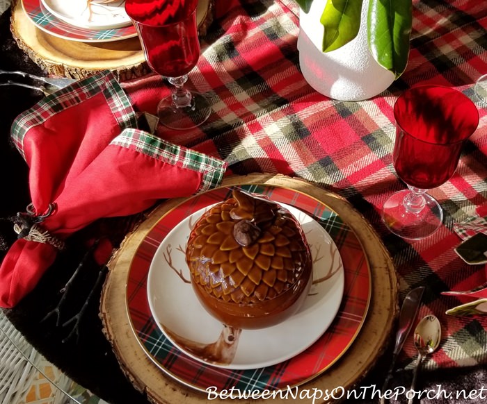 Acorn Soup Tureens in Christmas Table Setting