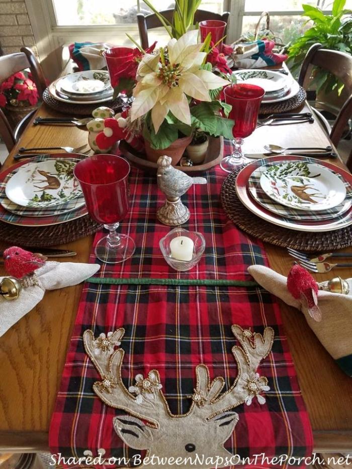 Christmas Table with a Mix of Different Plaid Dinnerware Patterns 02