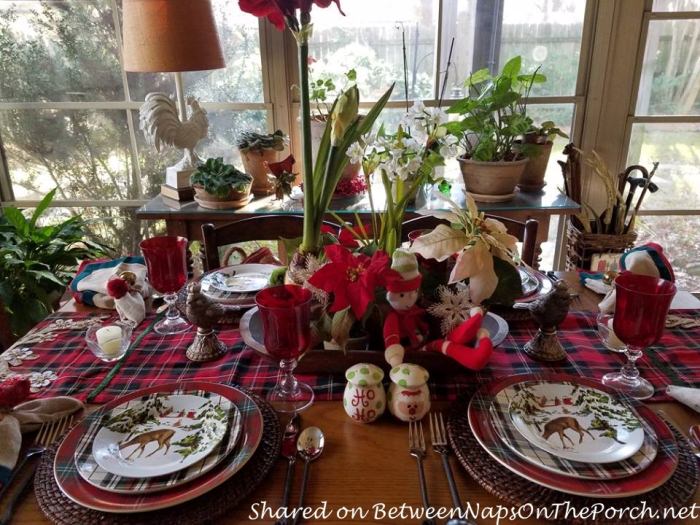 Christmas Table with a Mix of Different Plaid Dinnerware Patterns 03