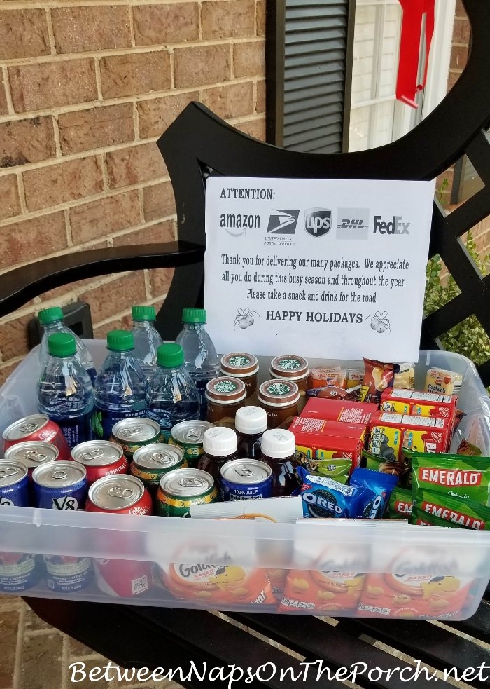 Front Porch Hot Cocoa Station for Delivery Drivers