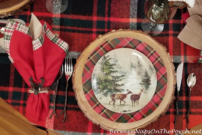 Deer Plates & Twig Flatware Paired with Plaid for a Winter Table Setting