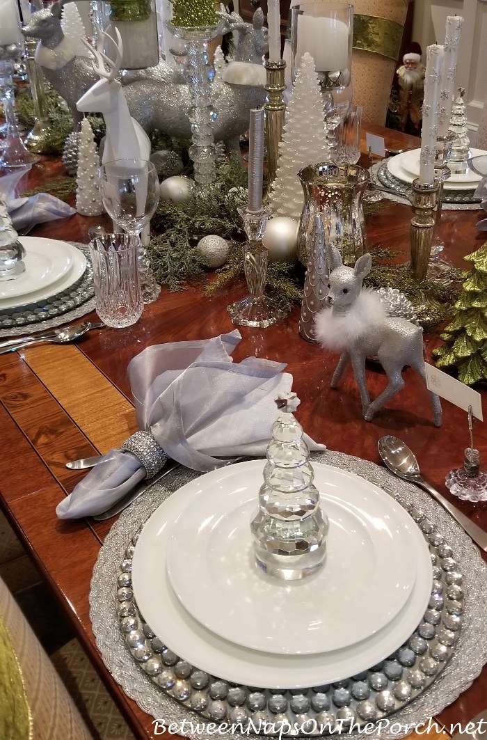 Elegant Silver, Crystal Table Setting for Christmas