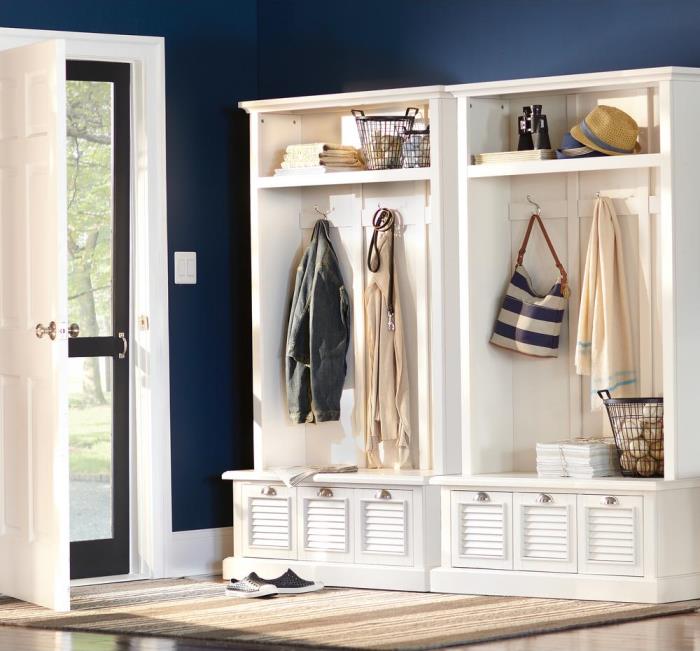 Two Hall Trees Side by Side in Mudroom for Extra Storage