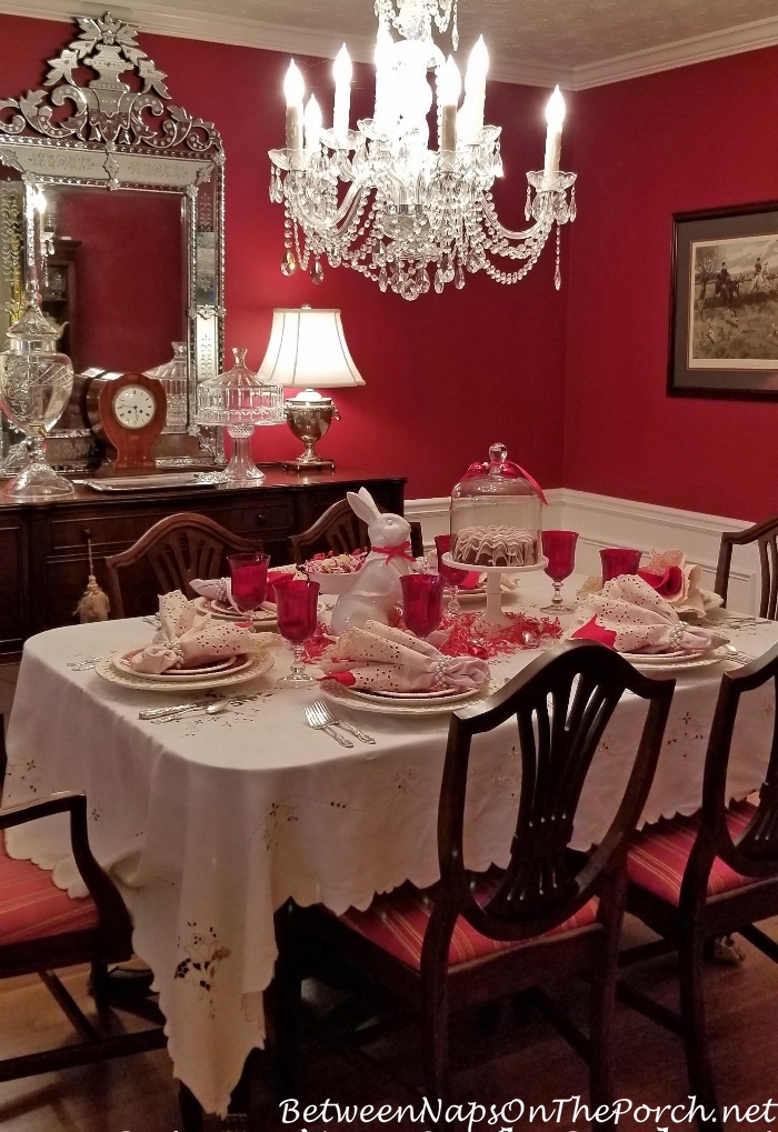 Valentine's Day Table Setting in Red Dining Room