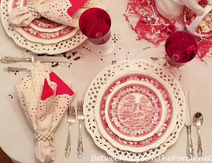 Valentine's Day Table Setting with Spode Tower, Red & Cream