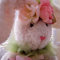 Bunny with Green, Pink Flowers and Ribbons for Easter