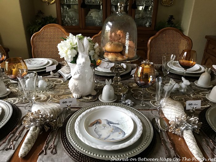 Easter Spring Table Setting in Neutral Tones with Adorable Bunny Plates 03