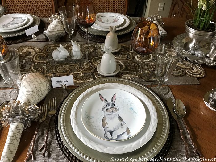 Easter Spring Table Setting in Neutral Tones with Adorable Bunny Plates 04