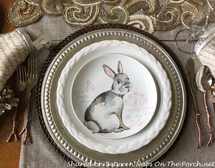 Easter Spring Table Setting in Neutral Tones with Adorable Bunny Plates 08