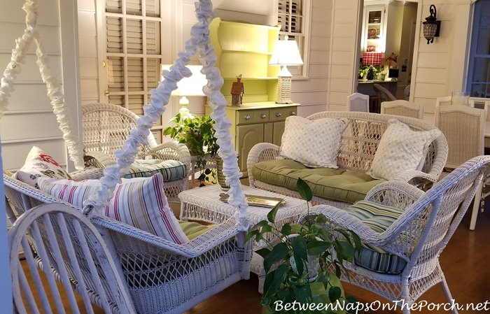 Nighttime on the porch, White Wicker