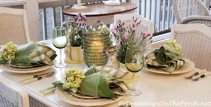 Dining on a Screened Porch, Spring Table Settings