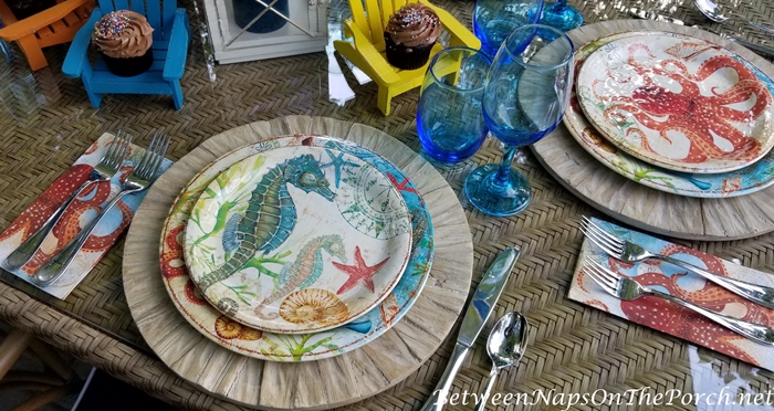 Seahorse Plates, Beach Ocean Themed Table Setting 2