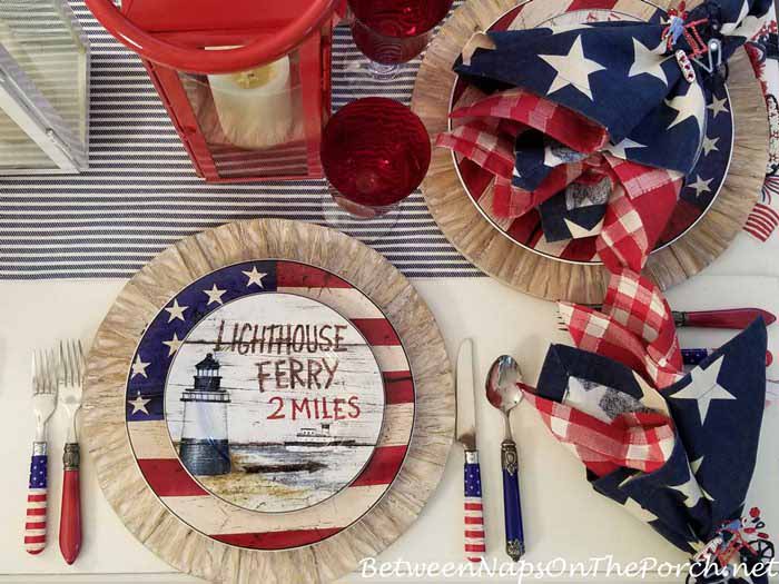 David Carter Brown Driftwood Plates in 4th of July Table Setting