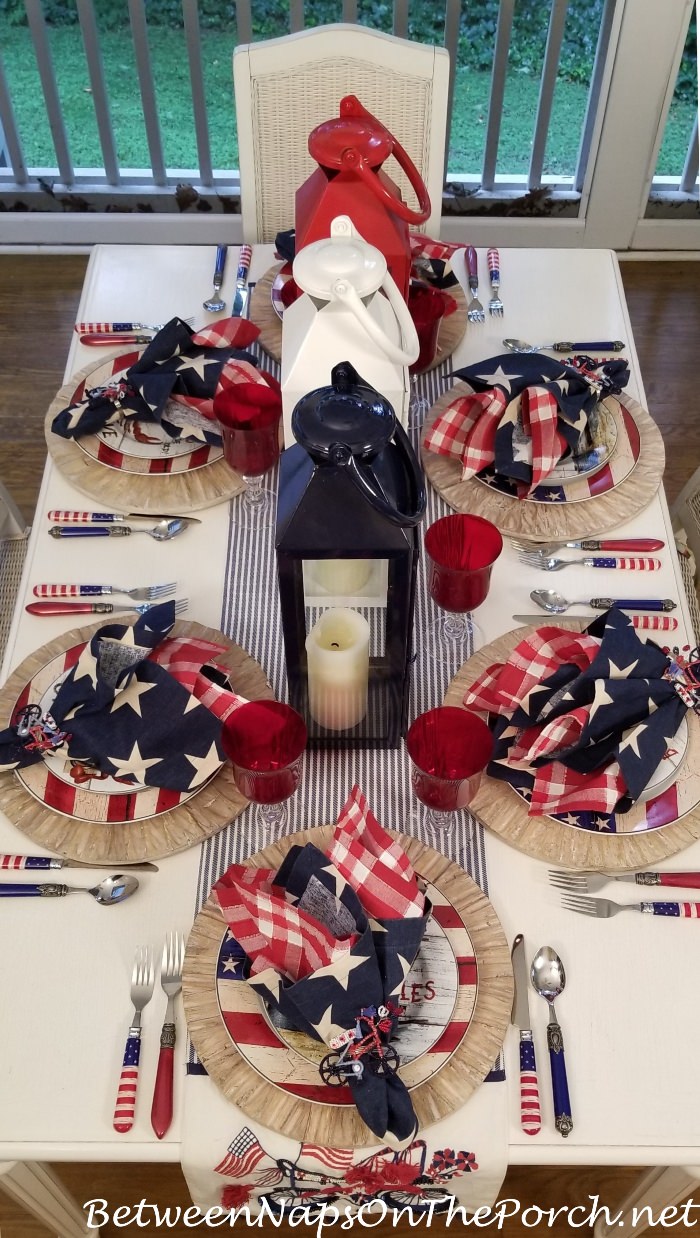 Red, White Blue for 4th of July Tablescape