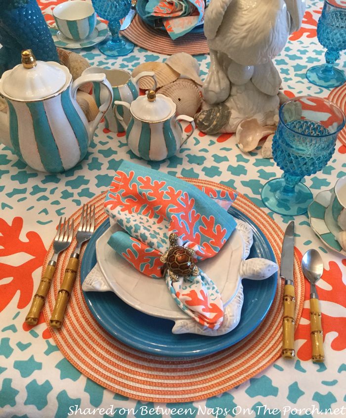 Beachy Sea Turtle Table Setting