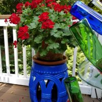 Bright Blue Garden Seat as Plant Stand