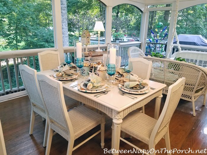 White Wicker Dining Table for the Porch