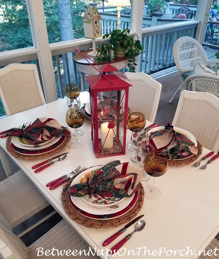 Autumn Table Setting, Red Lantern Centerpiece