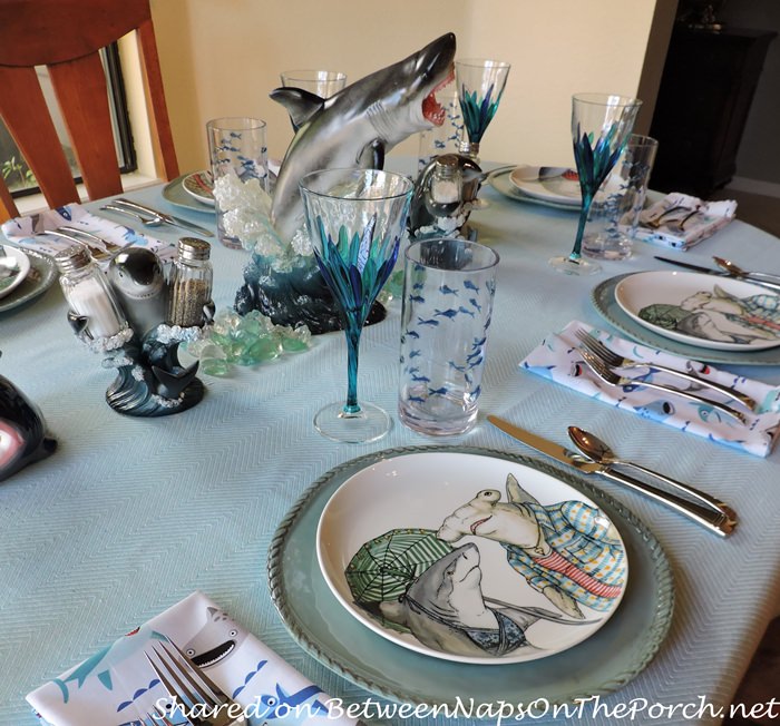 Child's Shark-Themed Table Setting