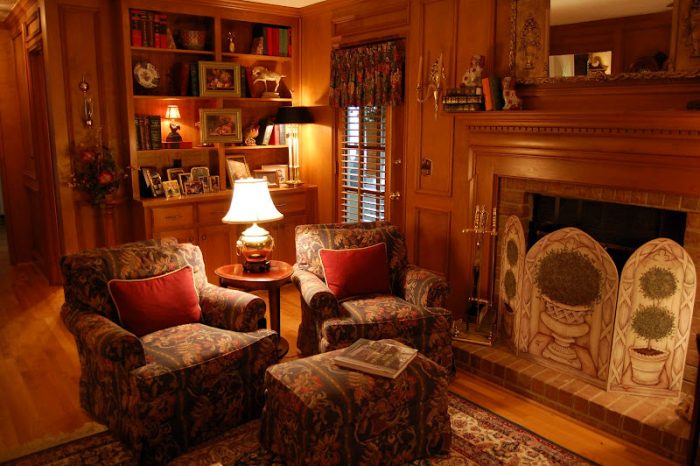 Living Room with Judges Paneling and Built in Cabinetry