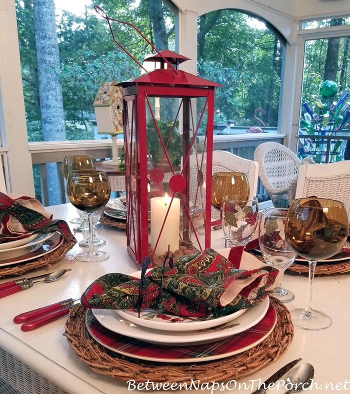 Red Lantern Centerpiece for an Autumn Tablescape