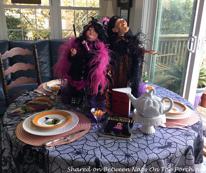 Halloween Tablescape with Fun Witch Centerpiece