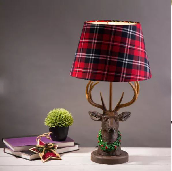 Deer Lamp with Tartan Shade