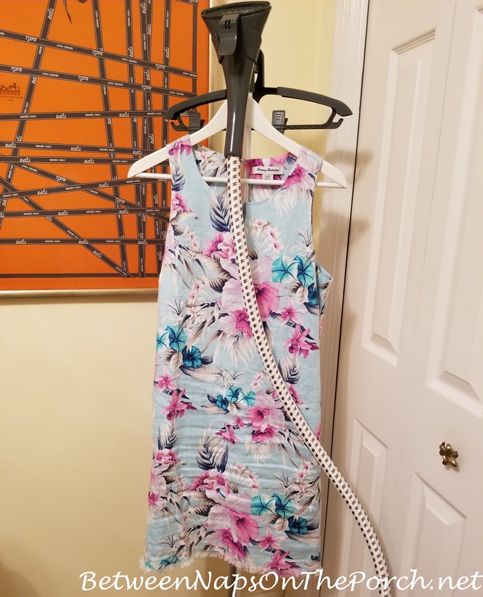 Dress prior to steaming wrinkles out